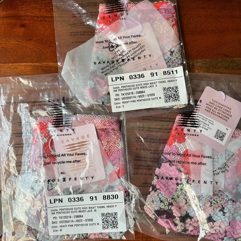 Savage X Fenty Penthouse Suite Mixed Lace Heavy Pink High Waist Thong Panty